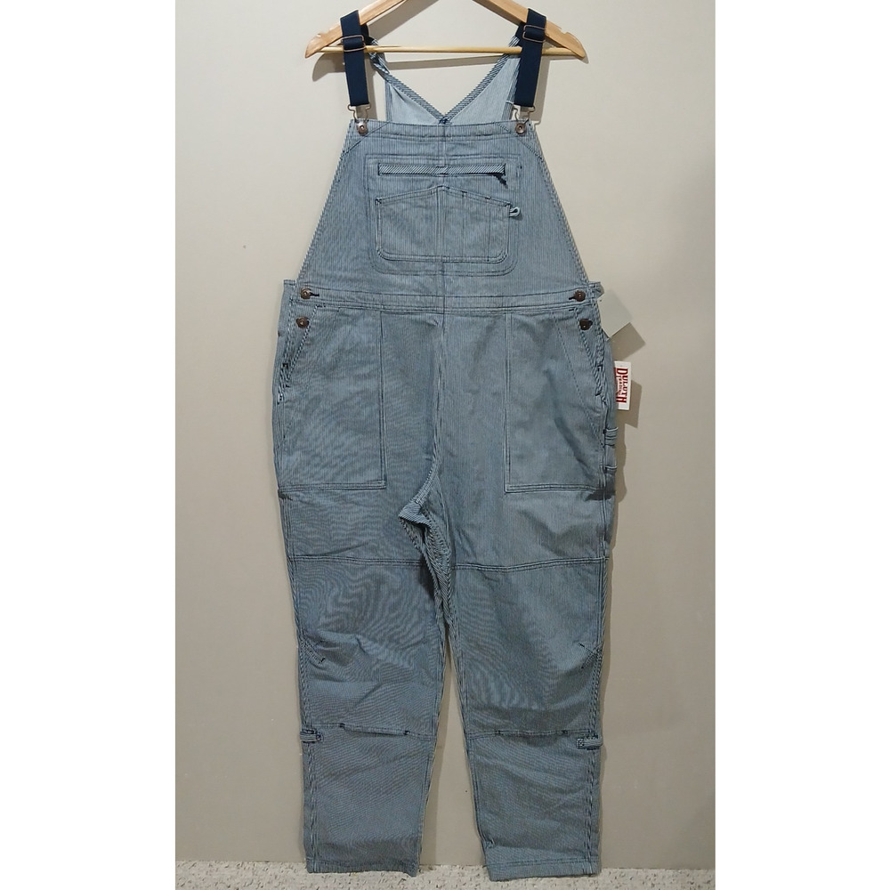 Duluth Trading Co Light Blue Striped Cotton Work Overalls